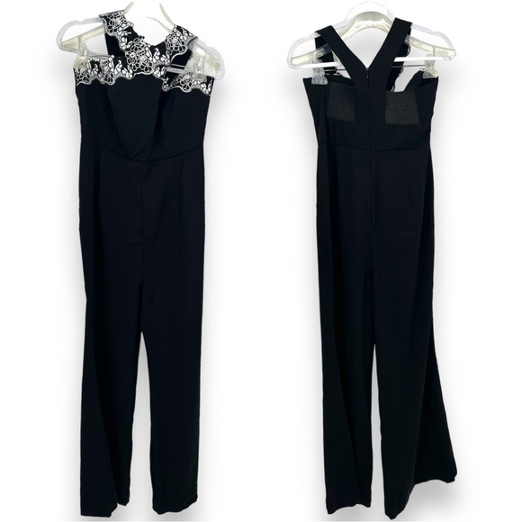 Anthropologie Foxiedox Sarah Floral Embroidered Wide Leg Halter Jumpsuit Medium - Picture 5 of 11